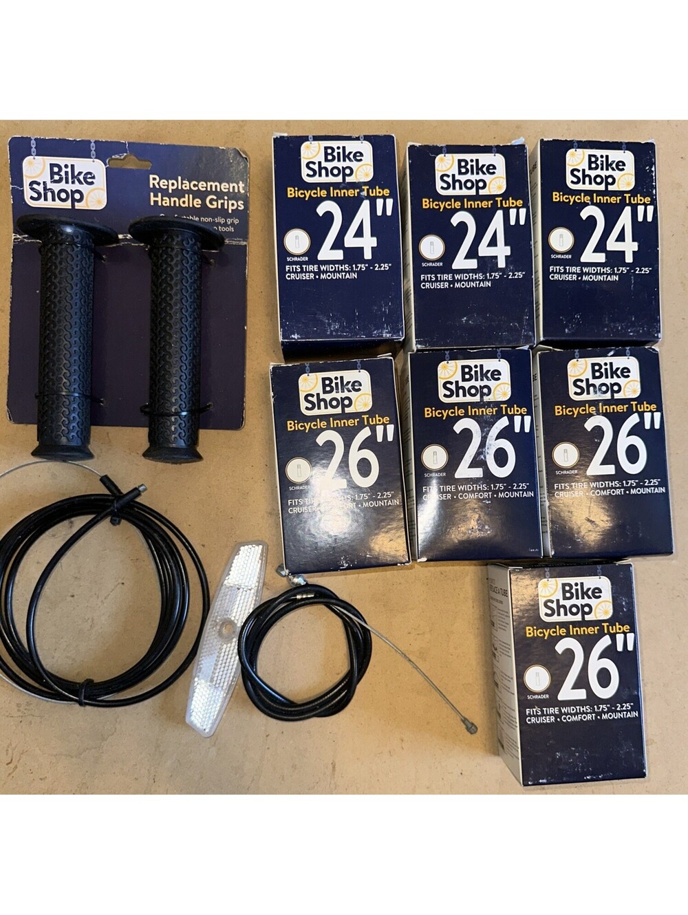 Lot Of 11 Bike Shop Bicycle Inner Tube Schrader Valve 24 26 Inch Grips Brake Lin